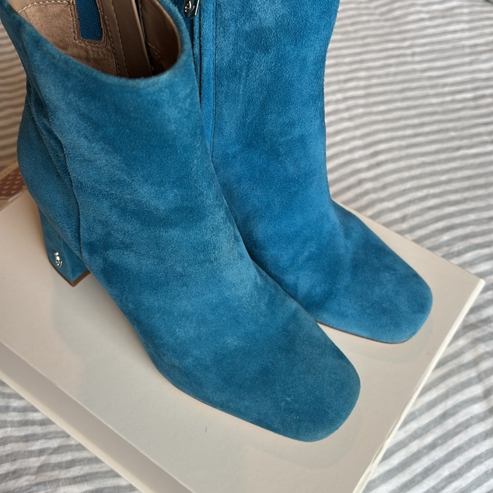 Sam Edelman Blue Suede Ankle Boots Size 6 Block Heel Zip Up - Picture 9 of 9